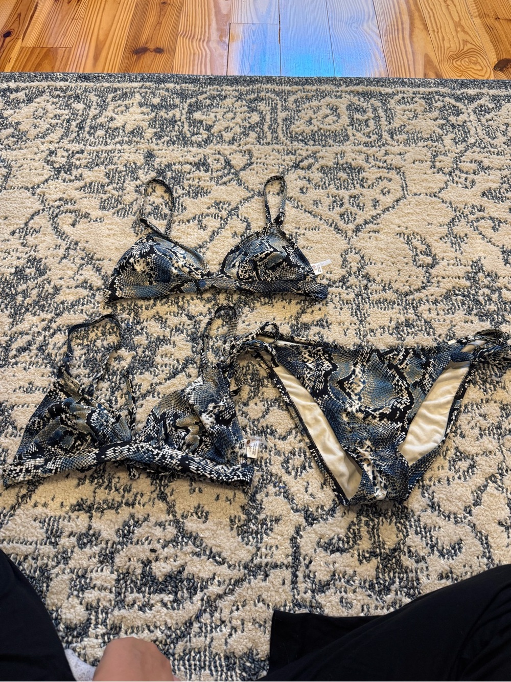 Snake Print Bikini Set in Black, Gray & Cream top l and d/dd bottoms xl